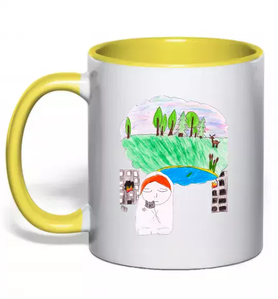 Чашка з кольоровою ручкою Війна Сонячно жовтий фото