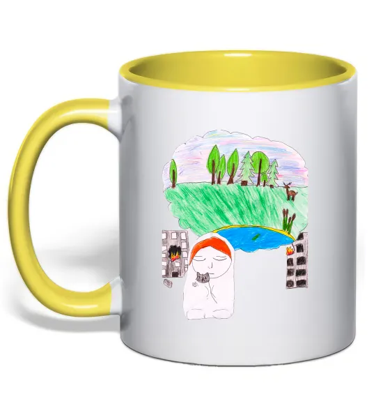 Чашка з кольоровою ручкою Війна Лимонний фото