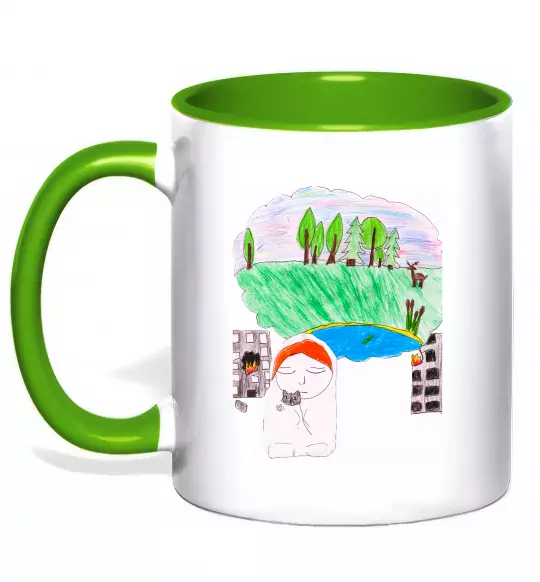 Чашка з кольоровою ручкою Війна Зелений фото