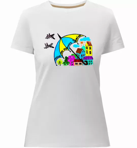 Жіноча преміум футболка Мріємо про перемогу України Білий фото