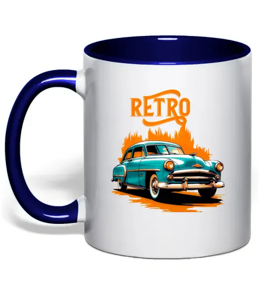 Чашка з кольоровою ручкою ретро авто Глибокий темно-синій фото