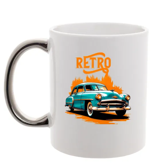 Чашка з кольоровою ручкою ретро авто Срібло фото