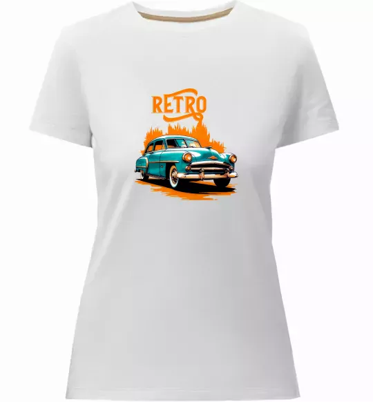 Женская премиум футболка ретро авто Белый фото