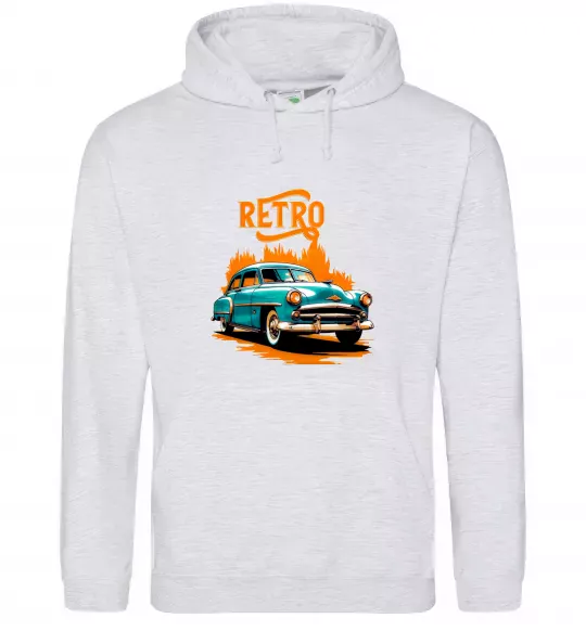 Мужская толстовка (худи) ретро авто Серый меланж фото