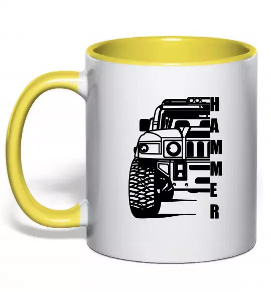 Чашка с цветной ручкой хамер чорно-білий Солнечно желтый фото