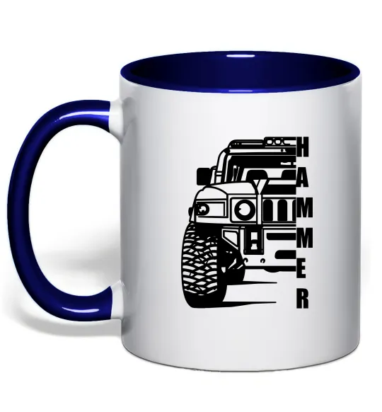 Чашка с цветной ручкой хамер чорно-білий Глубокий темно-синий фото