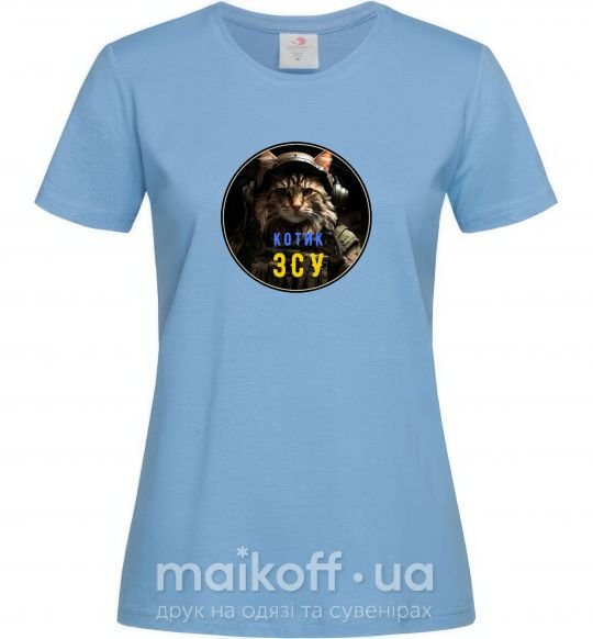 Женская футболка Військовий котик Голубой фото