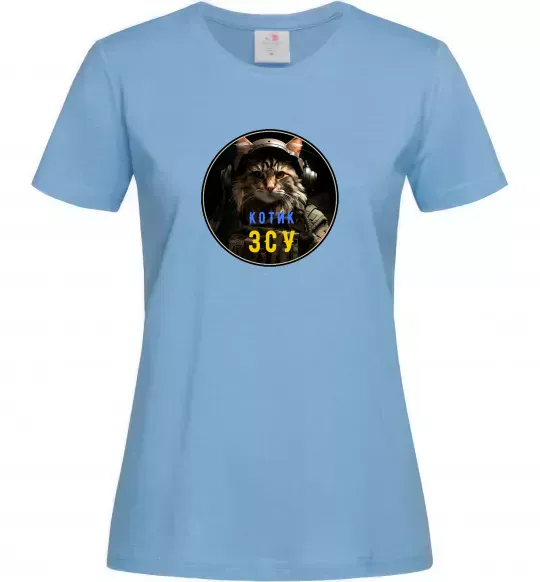 Женская футболка Військовий котик Голубой фото