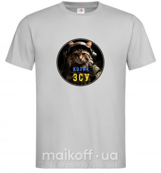 Мужская футболка Військовий котик Серый фото