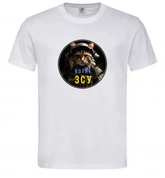 Мужская футболка Військовий котик Белый фото