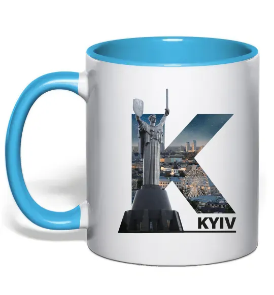 Чашка с цветной ручкой Рідний Київ Голубой фото