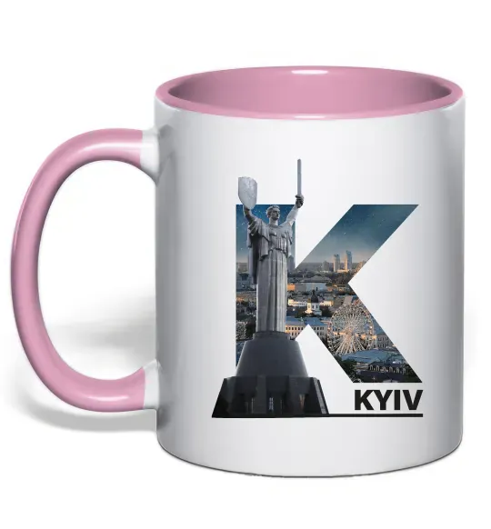 Чашка с цветной ручкой Рідний Київ Нежно розовый фото