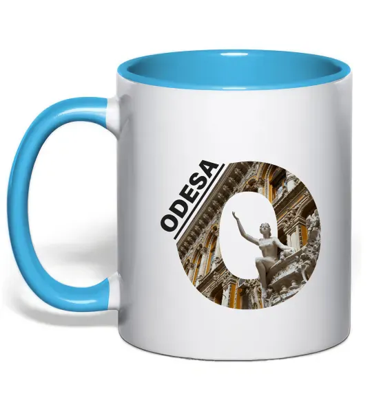 Чашка з кольоровою ручкою Рідна Одеса Блакитний фото