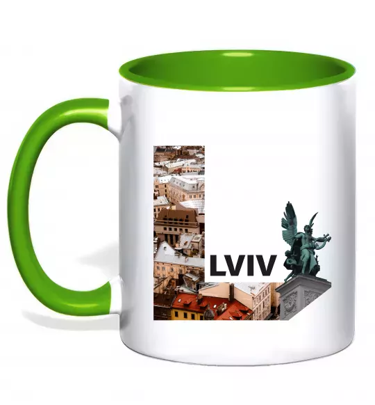 Чашка с цветной ручкой Рідний Львів Зеленый фото