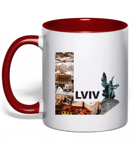 Чашка с цветной ручкой Рідний Львів Красный фото