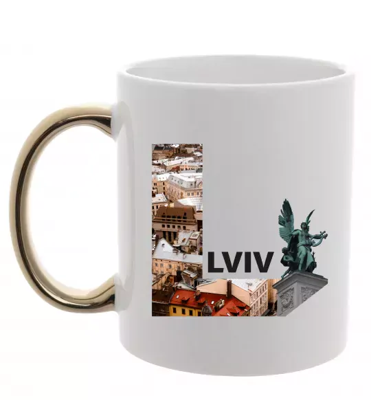 Чашка с цветной ручкой Рідний Львів Золото фото