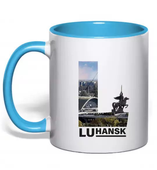 Чашка с цветной ручкой Рідний Луганськ Голубой фото