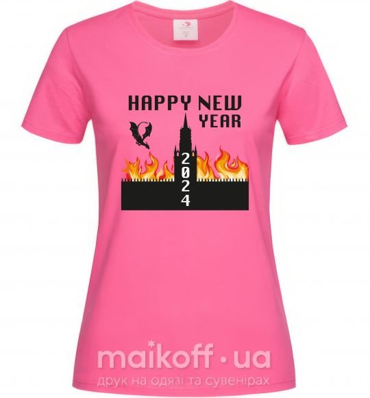 Жіноча футболка Happy New Year 2024 Яскраво-рожевий фото