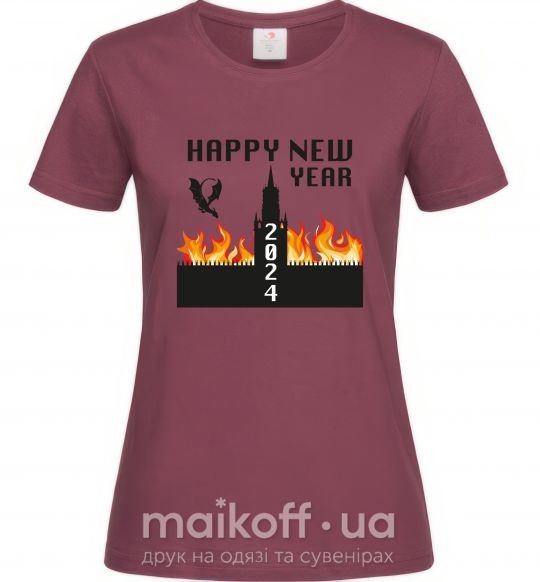 Жіноча футболка Happy New Year 2024 Бордовий фото