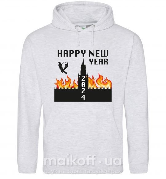 Мужская толстовка (худи) Happy New Year 2024 Серый меланж фото
