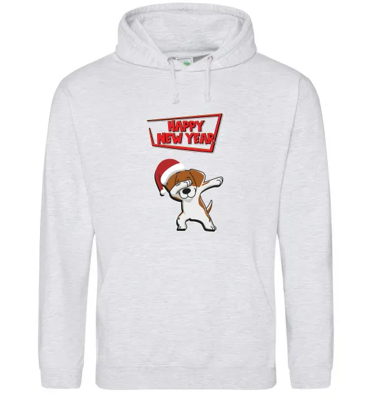 Мужская толстовка (худи) Happy New Year Pes Patron Серый меланж фото