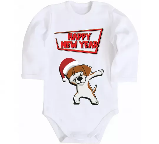 Детский боди Happy New Year Pes Patron Белый фото