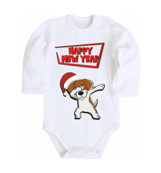 Детский боди Happy New Year Pes Patron Белый фото
