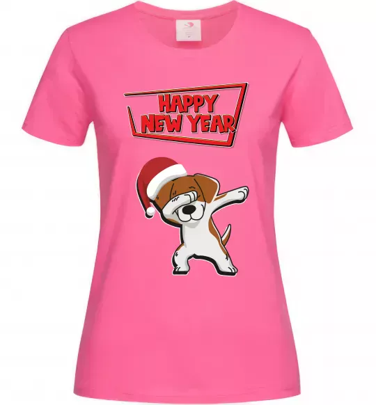 Женская футболка Happy New Year Pes Patron Ярко-розовый фото