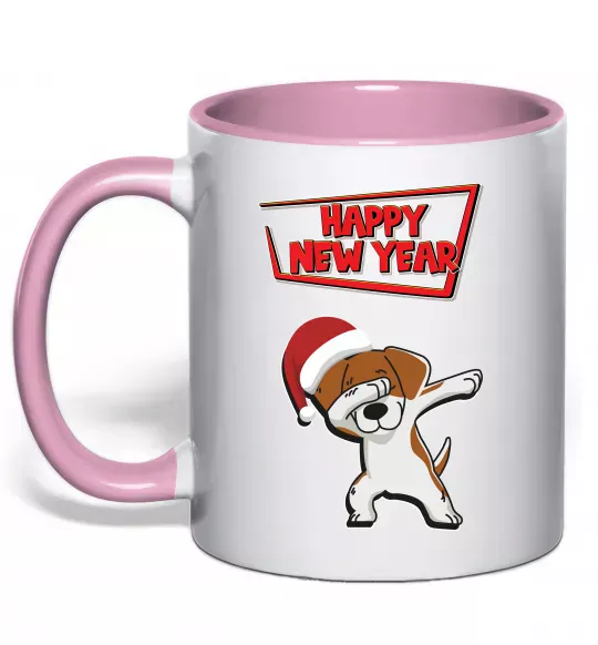 Чашка з кольоровою ручкою Happy New Year Pes Patron Ніжно рожевий фото