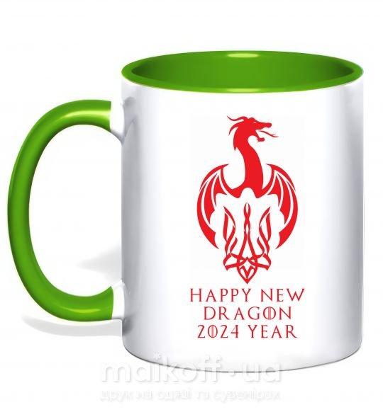 Чашка з кольоровою ручкою Happy New Dragon 2024 Year Зелений фото
