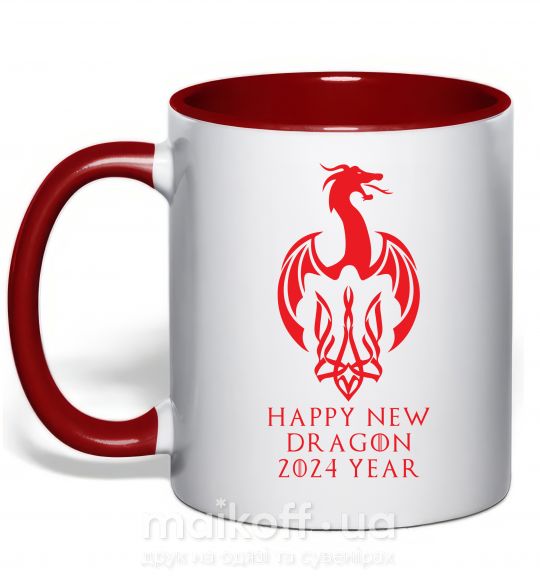 Чашка з кольоровою ручкою Happy New Dragon 2024 Year Червоний фото