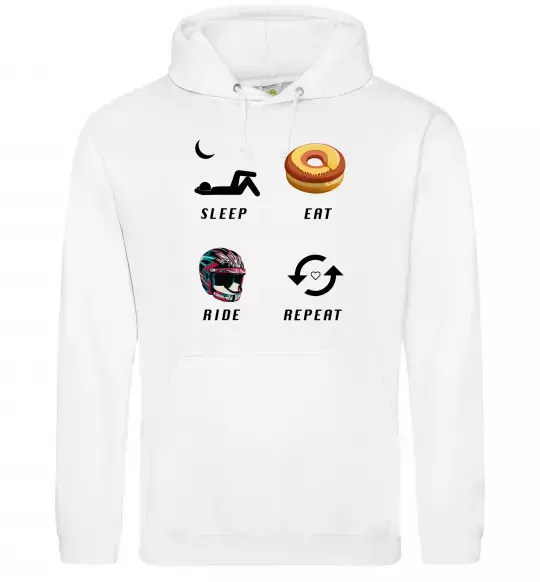 Женская толстовка (худи) Sleep Eat Ride Repeat Белый фото