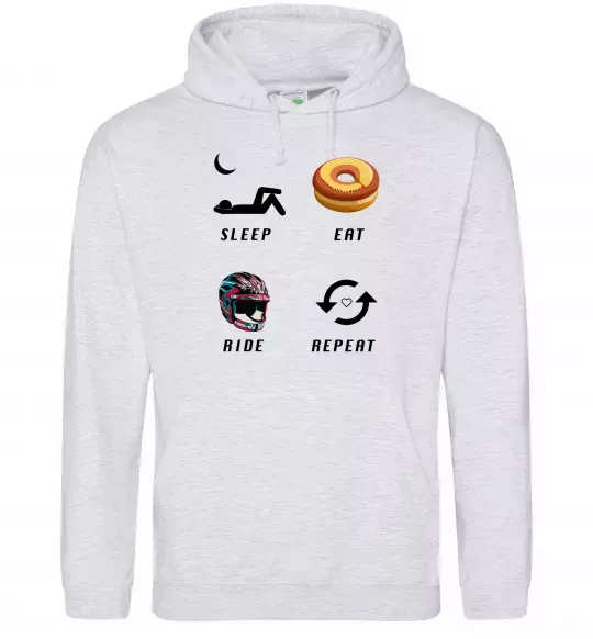Женская толстовка (худи) Sleep Eat Ride Repeat Серый меланж фото
