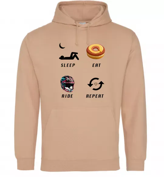 Мужская толстовка (худи) Sleep Eat Ride Repeat Песочный фото