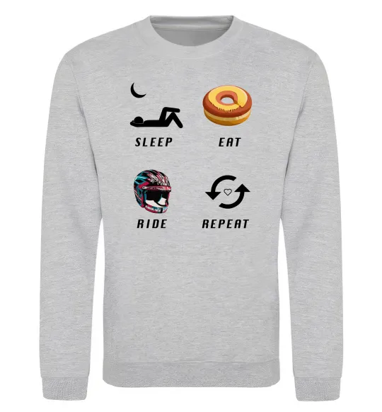 Світшот Sleep Eat Ride Repeat Сірий меланж фото