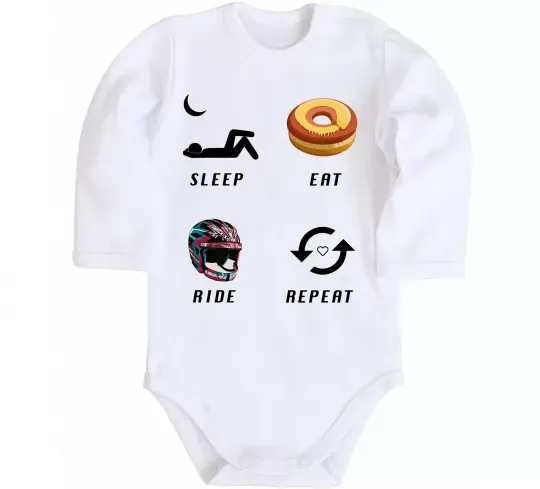 Дитячий бодік Sleep Eat Ride Repeat Білий фото