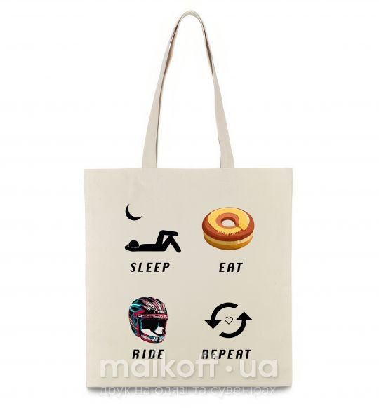 Еко-сумка Sleep Eat Ride Repeat Бежевий фото