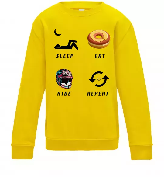 Детский Свитшот Sleep Eat Ride Repeat Солнечно желтый фото