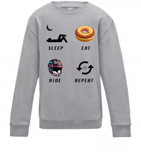 Детский Свитшот Sleep Eat Ride Repeat Серый меланж фото