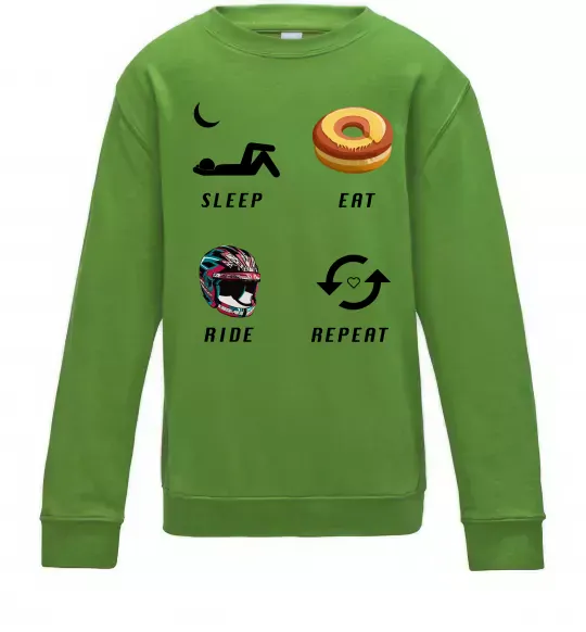 Детский Свитшот Sleep Eat Ride Repeat Лаймовый фото
