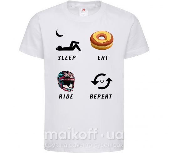 Дитяча футболка Sleep Eat Ride Repeat Білий фото