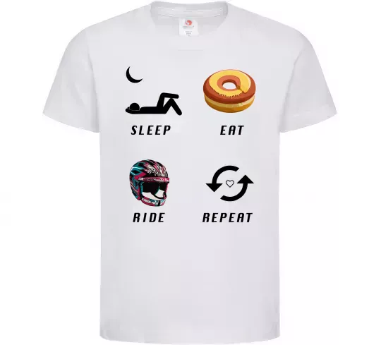 Дитяча футболка Sleep Eat Ride Repeat Білий фото