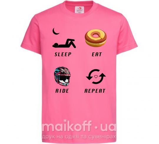 Дитяча футболка Sleep Eat Ride Repeat Яскраво-рожевий фото
