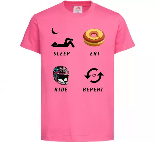Дитяча футболка Sleep Eat Ride Repeat Яскраво-рожевий фото