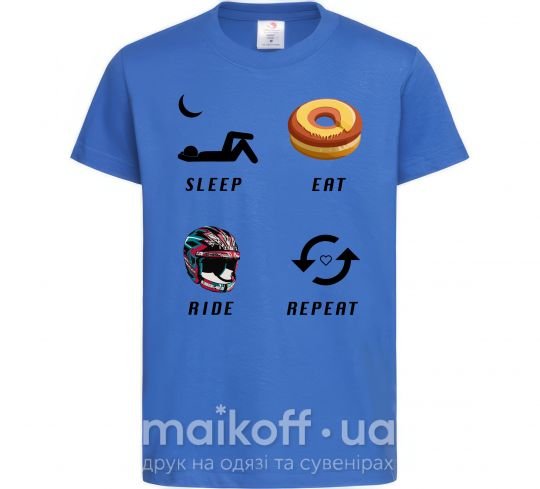 Дитяча футболка Sleep Eat Ride Repeat Яскраво-синій фото
