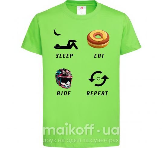 Детская футболка Sleep Eat Ride Repeat Лаймовый фото
