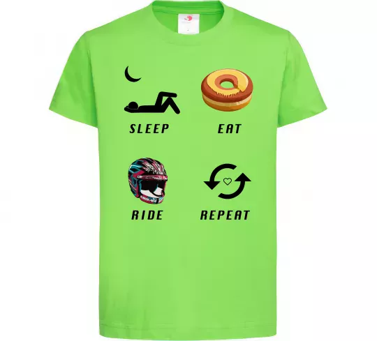 Дитяча футболка Sleep Eat Ride Repeat Лаймовий фото