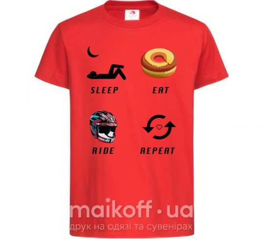 Дитяча футболка Sleep Eat Ride Repeat Червоний фото