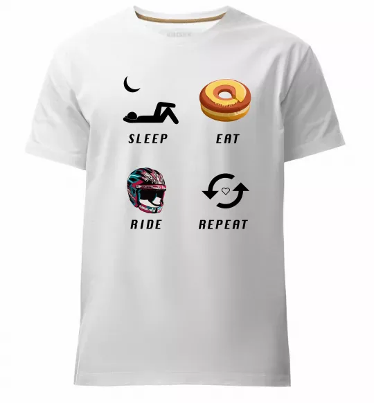 Мужская премиум футболка Sleep Eat Ride Repeat Белый фото