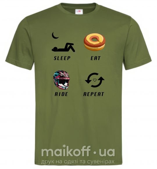 Мужская футболка Sleep Eat Ride Repeat Оливковый фото